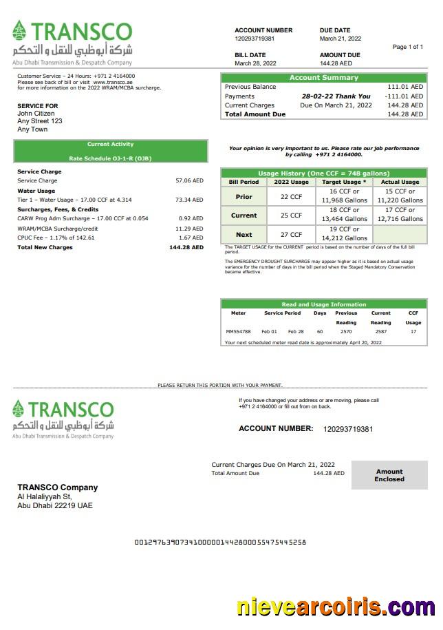 UAE Abu Dhabi Transmission & Despatch Company TRANSCO utility bill